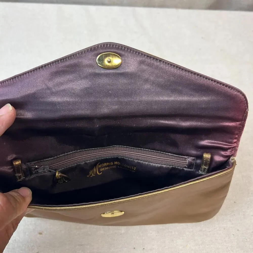 Vintage Morris Moskowitz Leather Envelope Leather Gold Clutch Snap Closure 1970s